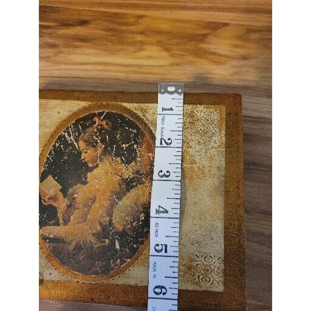 Vintage Mele Jewelry Box Woman Portrait Wooden Organizer Musical Japan 8x6x2" - Picture 3 of 16